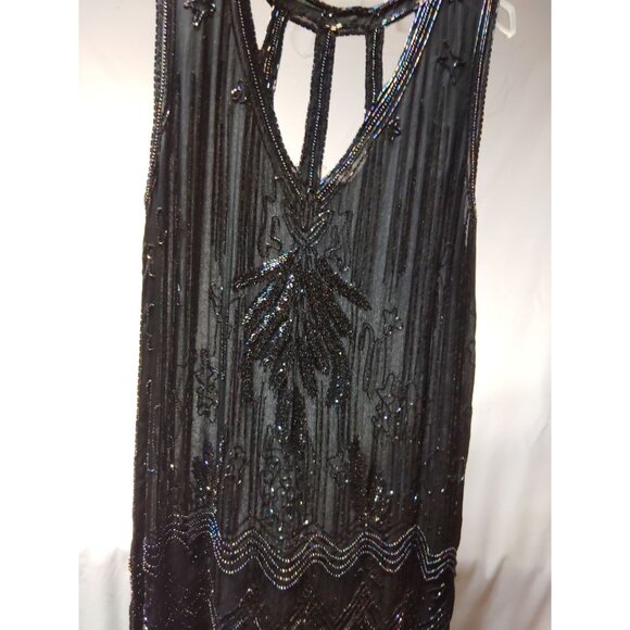 Vintage St. Honore 1920s-Inspired 100% Silk Black Beaded Flapper Dress Medium - Picture 9 of 9